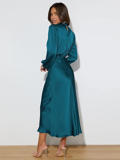 Valenzora | Satin Dress with Long Sleeves for Women