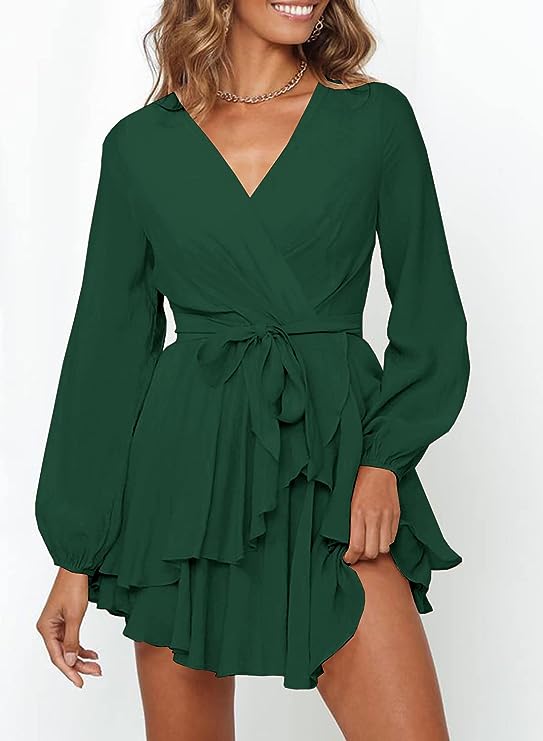 GWEN - Dress with V-neck and lantern sleeves