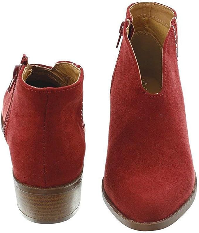 Valenzora | Women's suede ankle boots with low block heel, V-shaped design, zipper