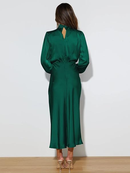 Valenzora | Satin Dress with Long Sleeves for Women