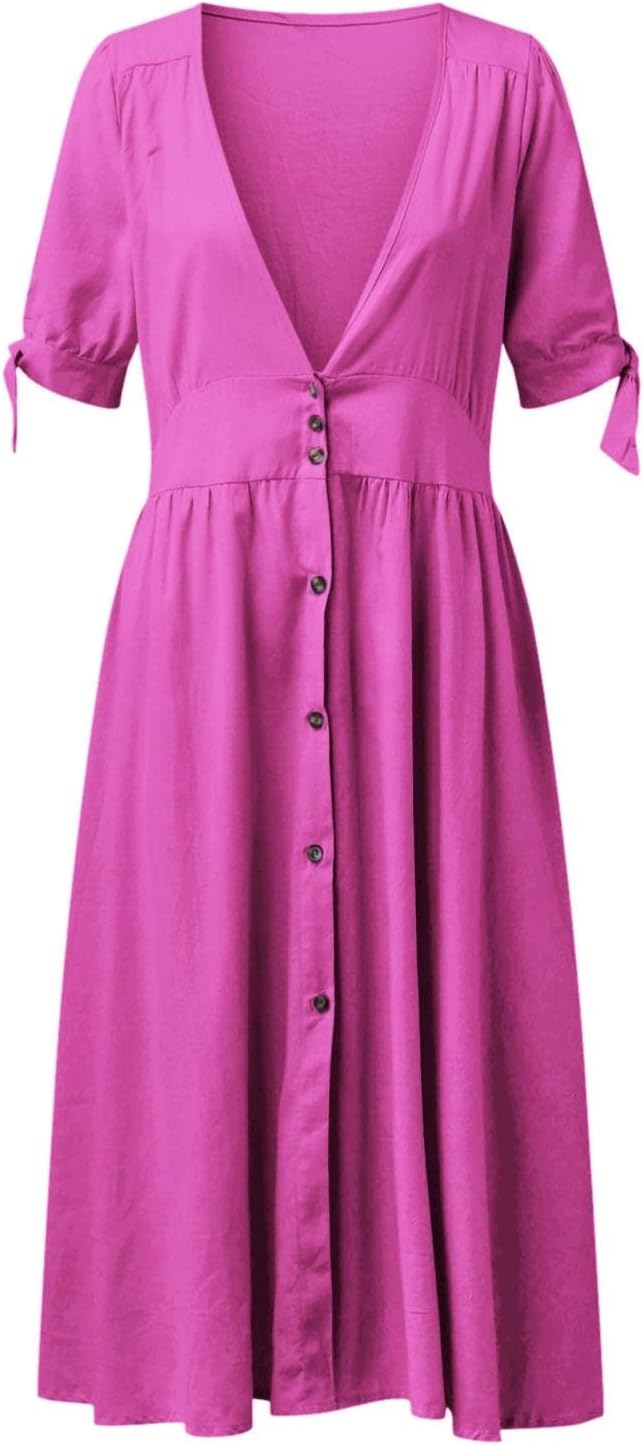 Valenzora | Elegant casual dresses with V-neck and buckle closure