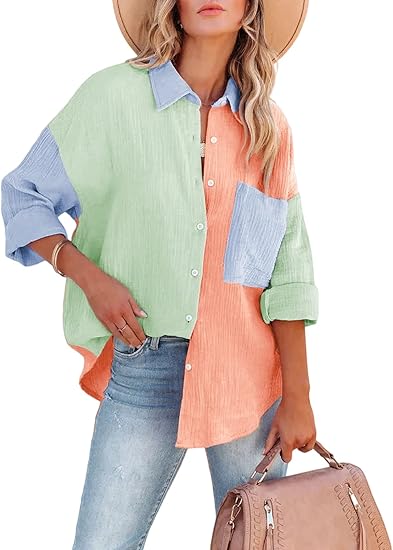 Valenzora | Colorblock-Hemd mit Knopfverschluss für Damen