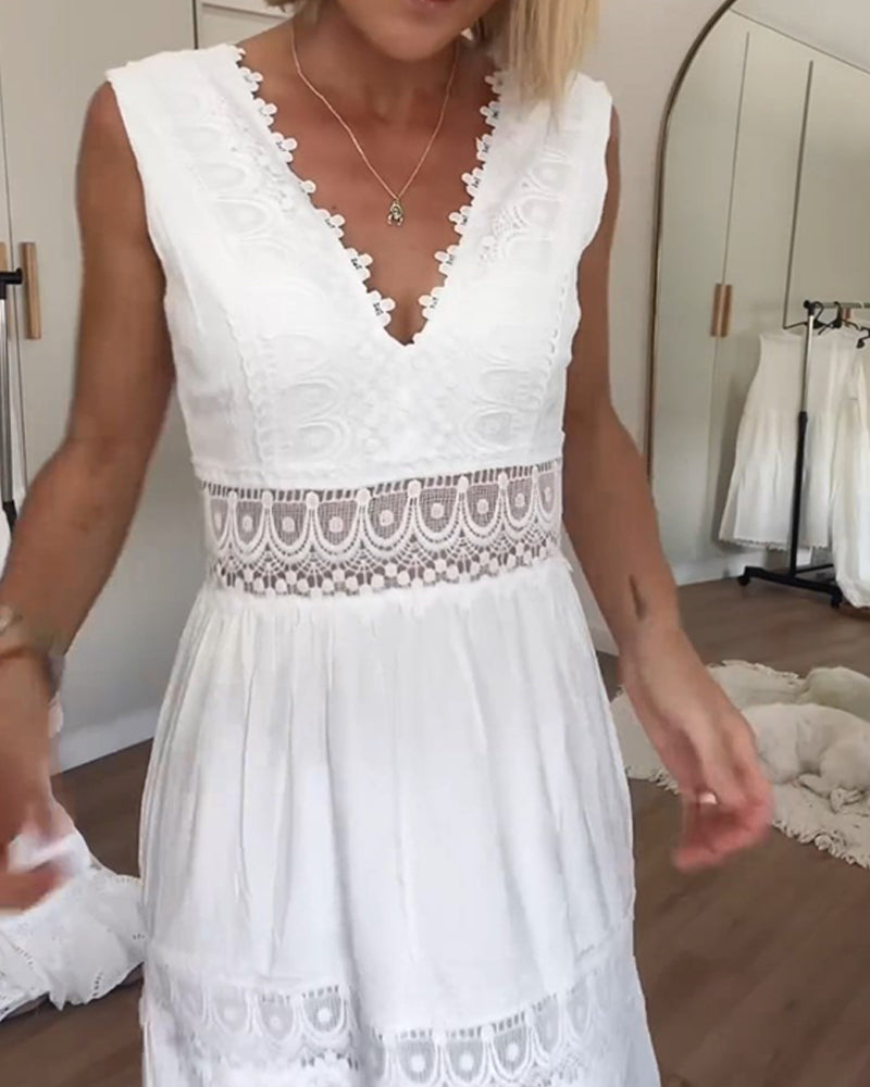 Valenzora | Sleeveless Lace Midi Dress for Women