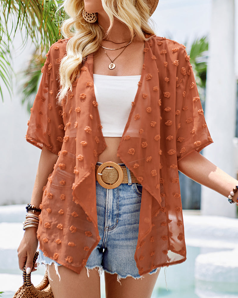 Valenzora | Einfarbiger, dünner Jacquard-Cardigan mit kurzen Ärmeln