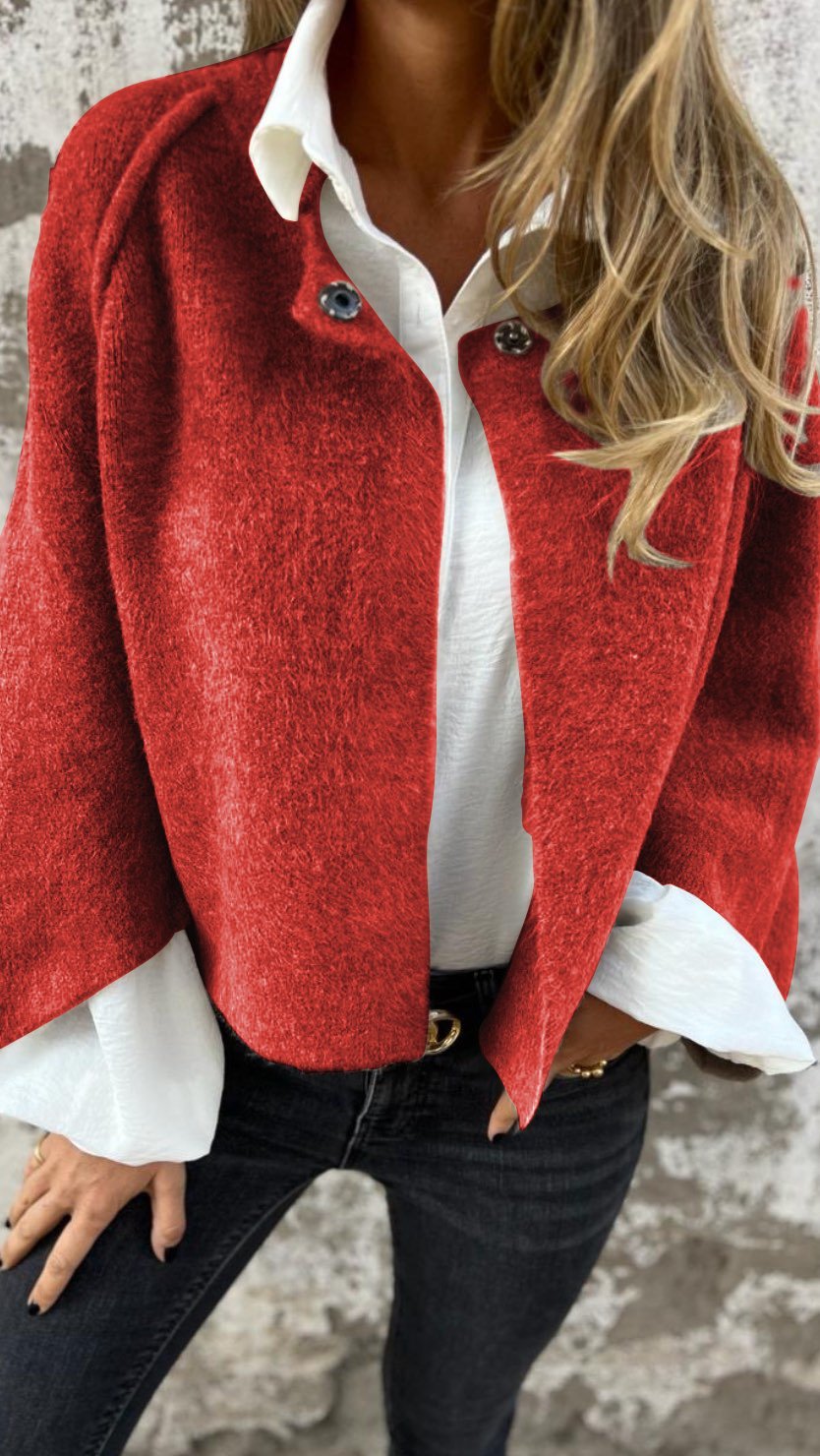 Valenzora | Damen Wolljacke mit Rundhalsausschnitt und langen Ärmeln