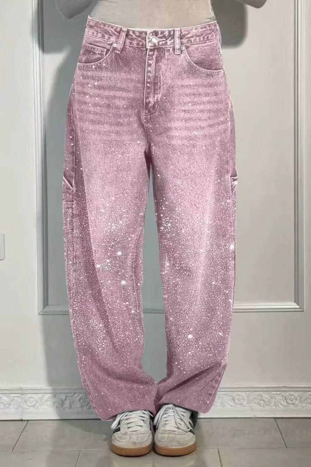 Valenzora | Women's Washed Jeans with Rhinestone Details, Wide Fit