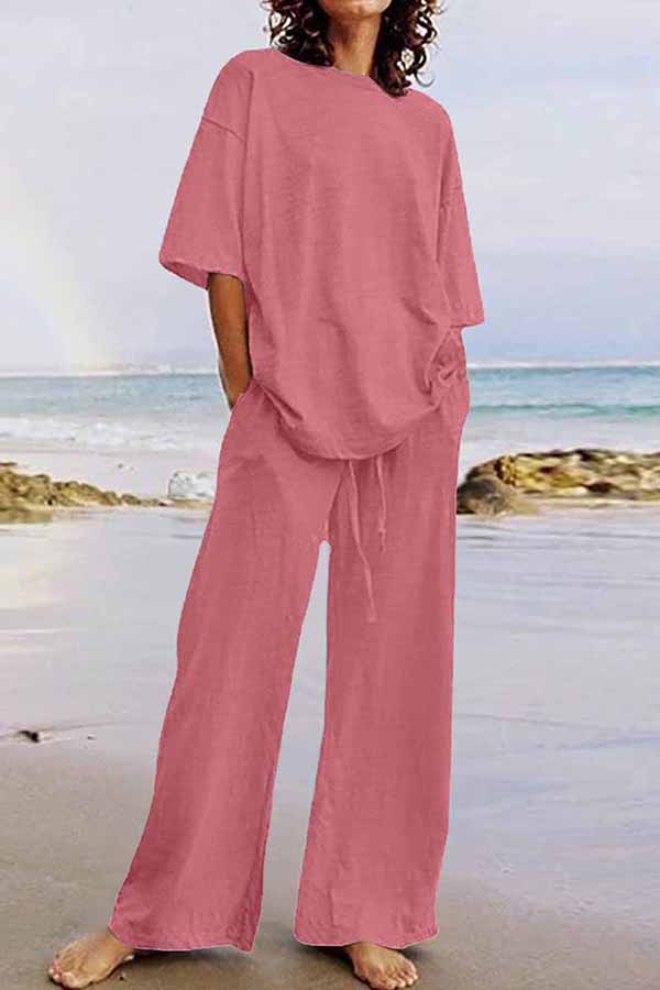 Valenzora | Casual Living Solid Color O-Neck Short Sleeve Two Pieces (11 Colors)