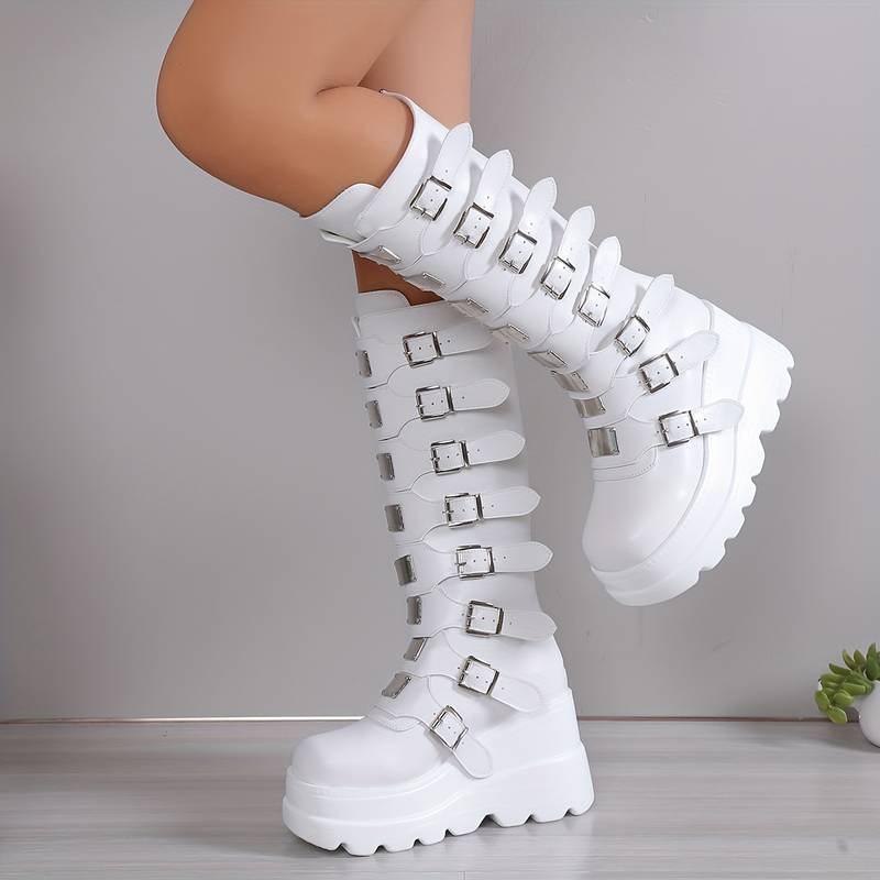 Valenzora | Trendige Plateau-Stiefel mit Schnallen