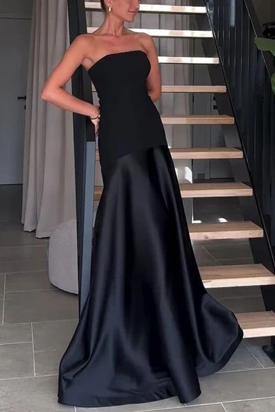 Satin Strapless Flare Dress