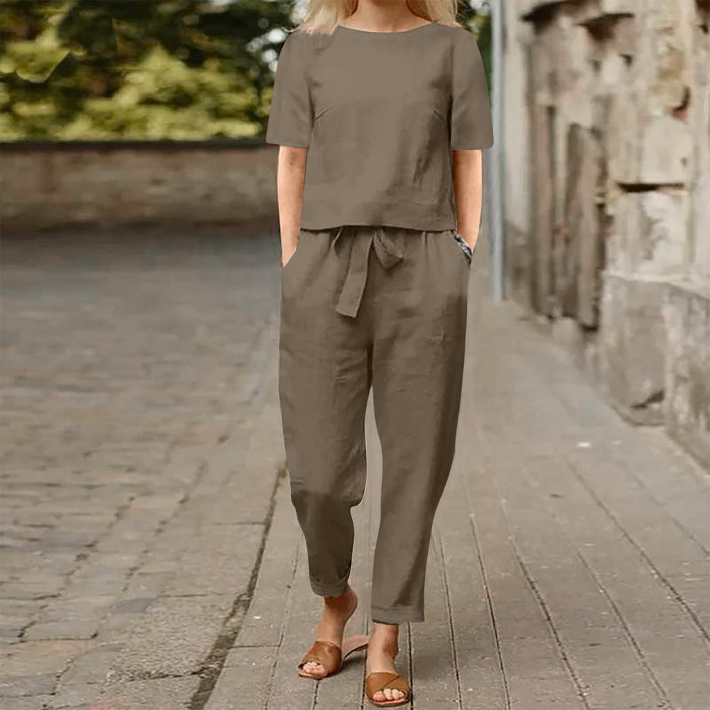 Valenzora | Wide-leg women's trouser suit set made of cotton and linen