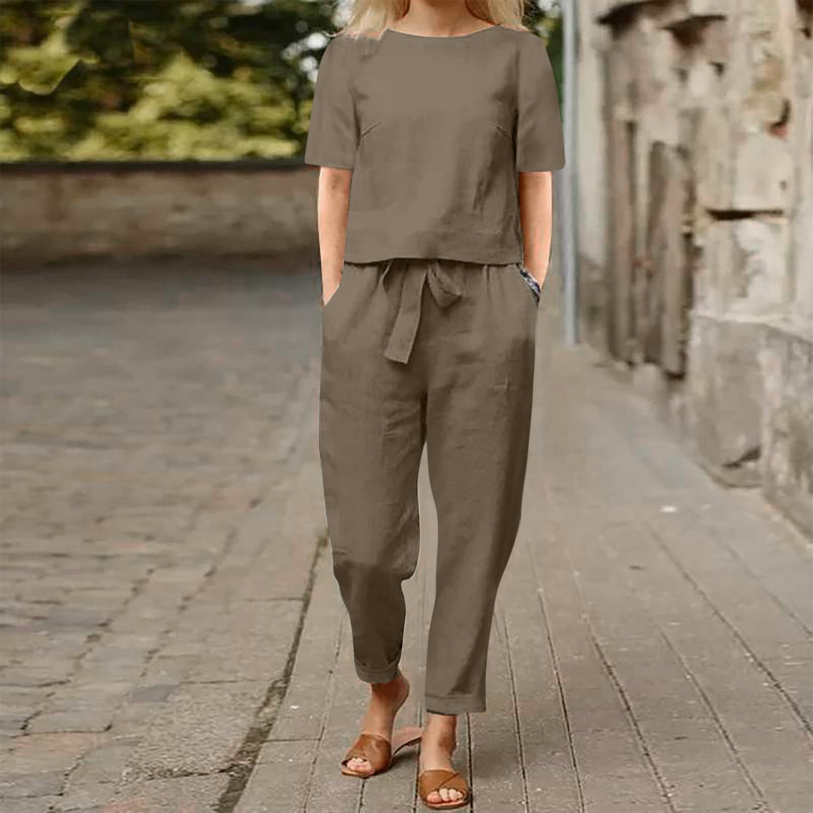 Valenzora | Wide-leg women's trouser suit set made of cotton and linen