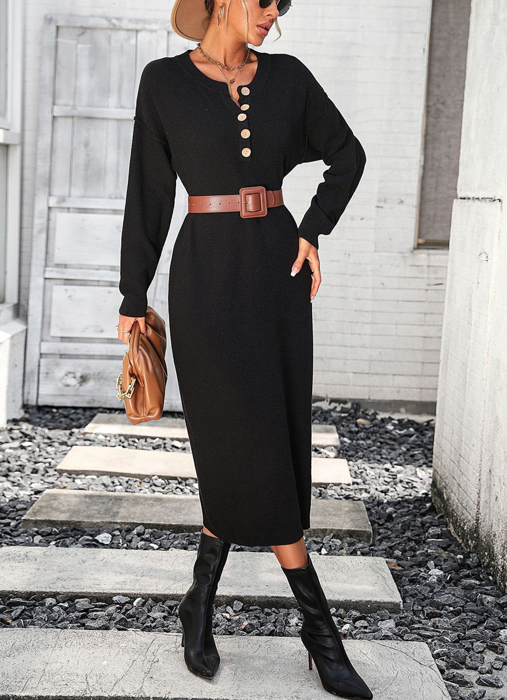 Valenzora | Chic autumn sweatshirt dress with button detail for women