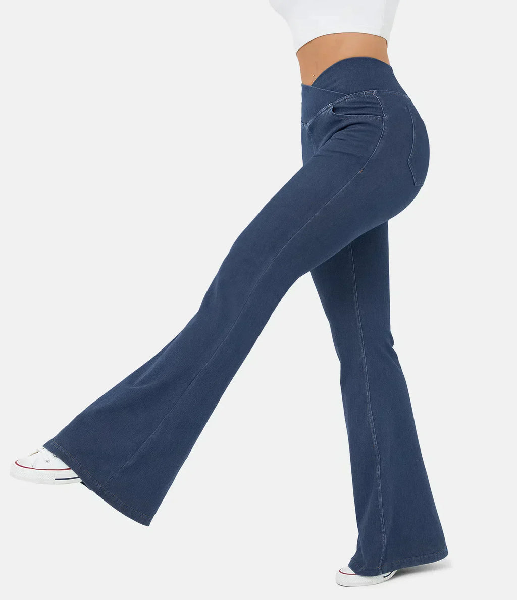 Crossover jeans with a high waist