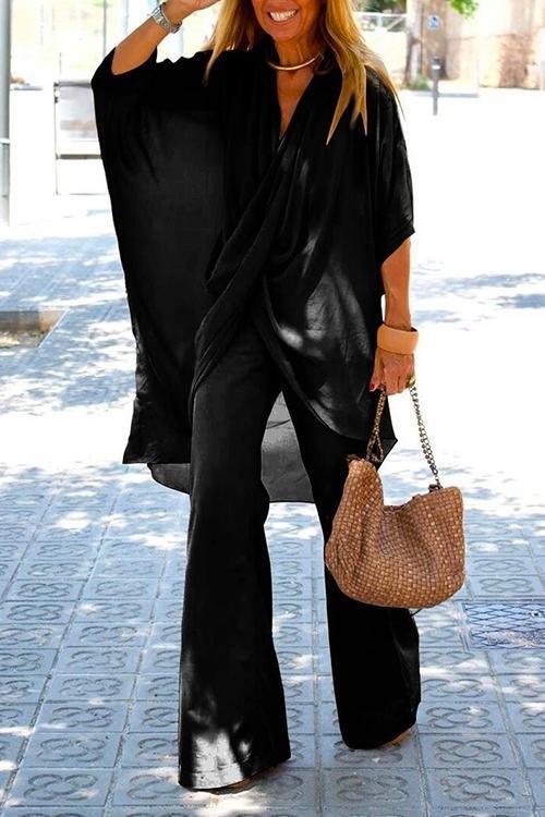 Valenzora | Rosiedress Cross Front Batwing Top Wide Leg Trousers Cotton Linen Set