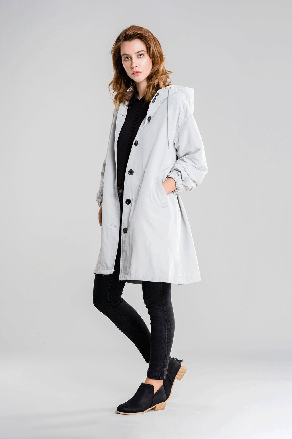 Waterproof windbreaker with hood in oversize rain jacket