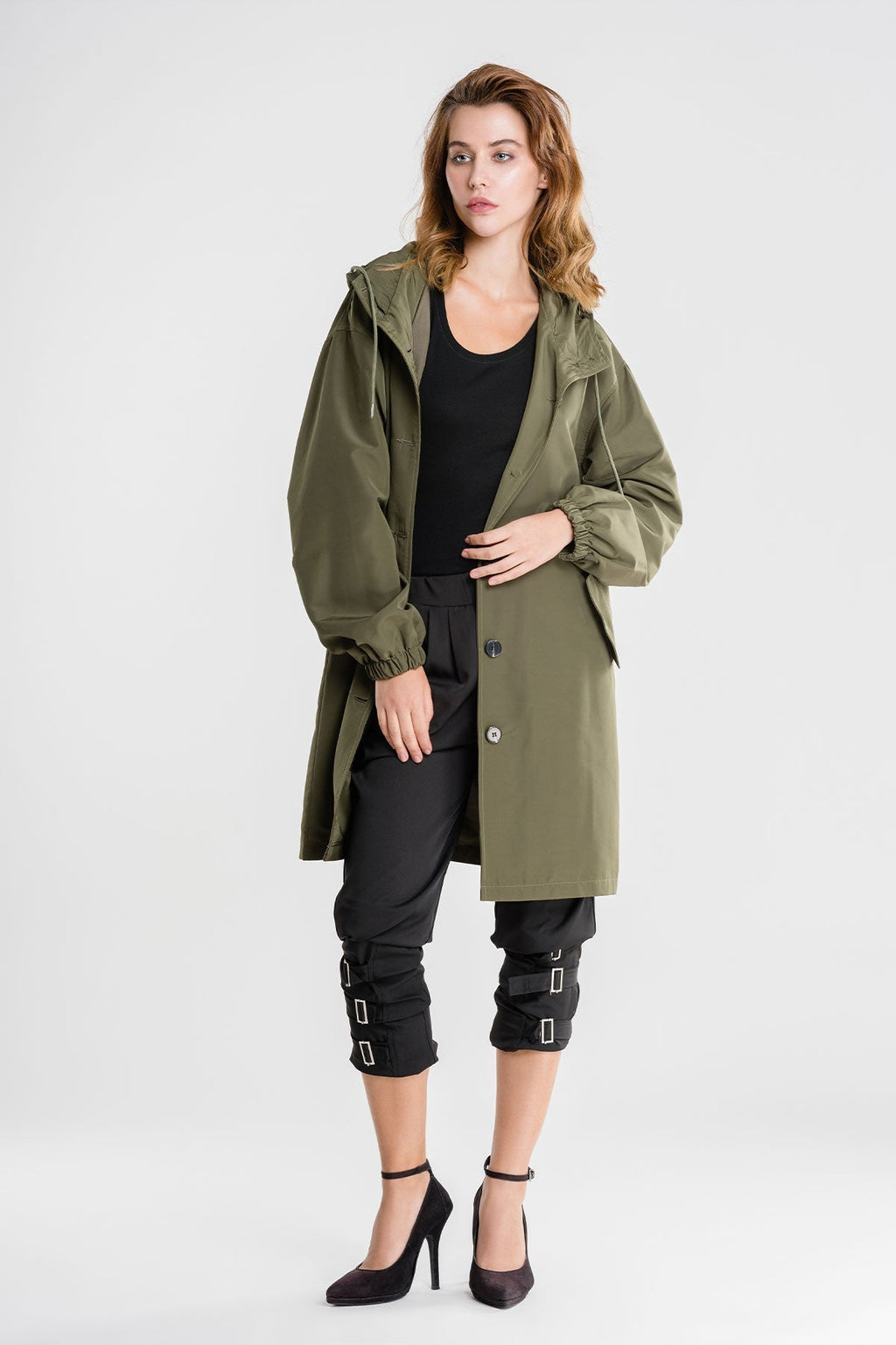 Waterproof windbreaker with hood in oversize rain jacket