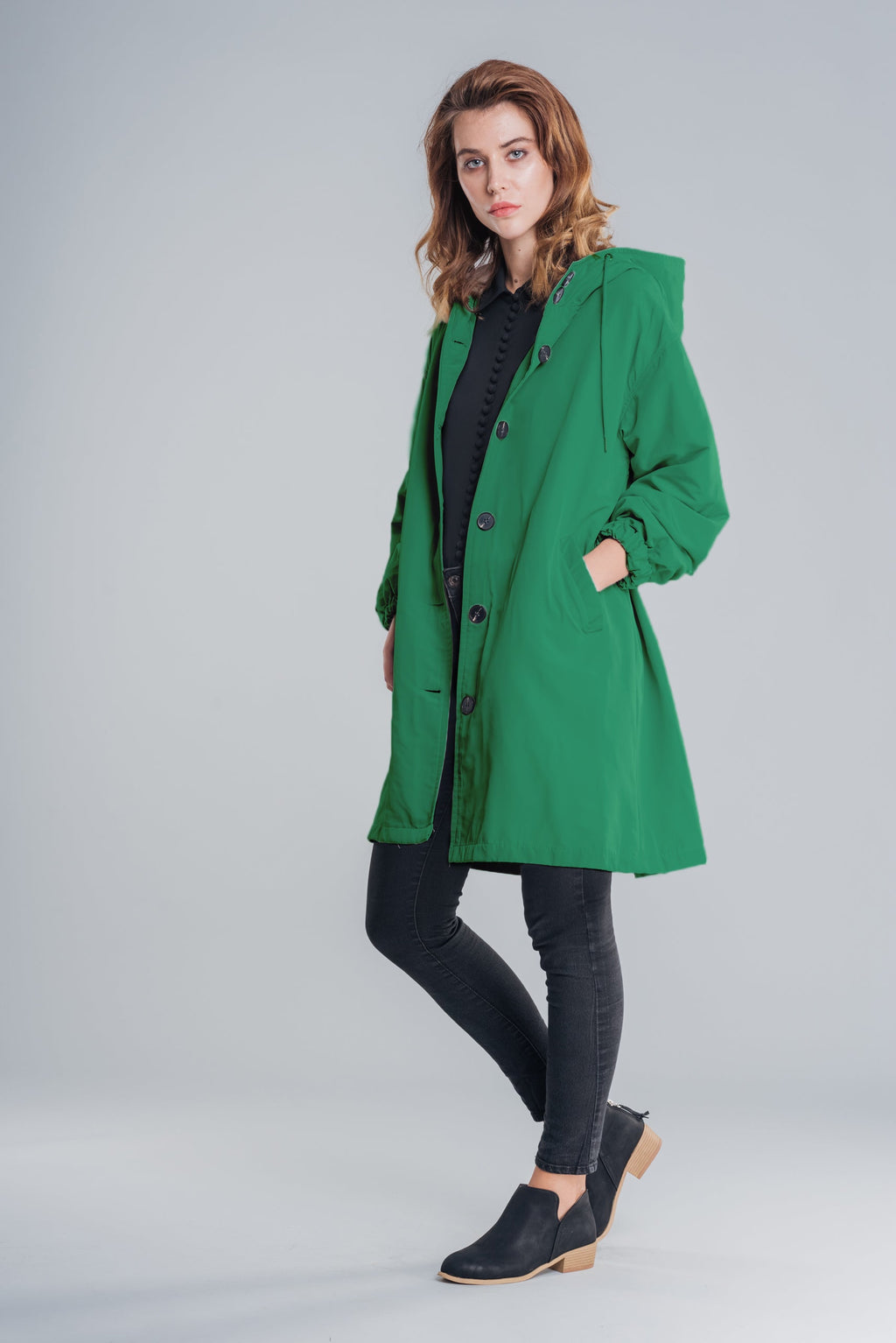 Waterproof windbreaker with hood in oversize rain jacket