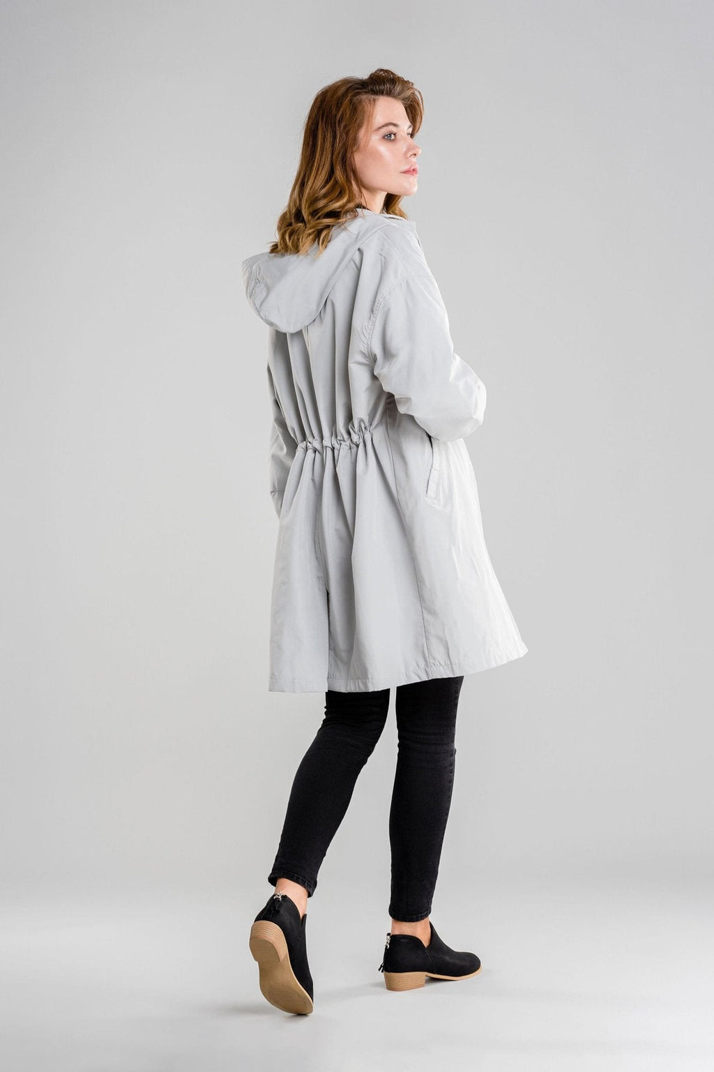 Waterproof windbreaker with hood in oversize rain jacket