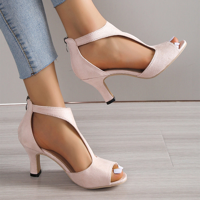 Valenzora Heel Peep Toe Sandals for Women, with Back Zipper, Summer Outdoor Shoes