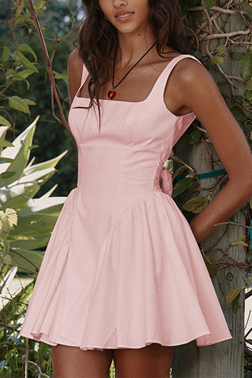 Valenzora | Rosiedress Square Neck Bow Knot Backless Mini Dress