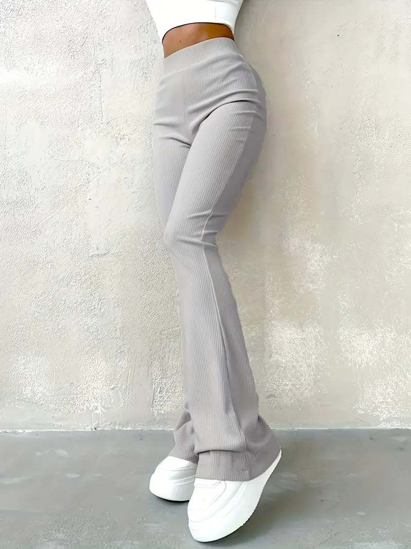 Valenzora | Waist Ribcord Flared Trousers - Trendy Women's Everyday Trousers