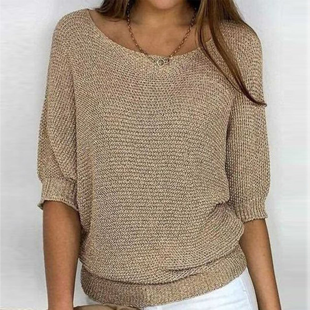 Valenzora - Gold-colored solid-color crew neck sweater