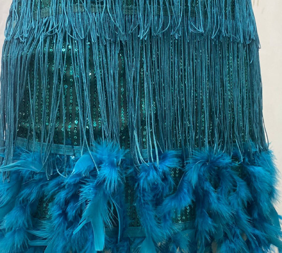 Valenzora | Party-ready dress with feather tassels and sequins