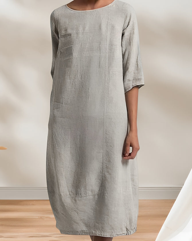 Valenzora | Damen Freizeit Leinenoptik Schlichtes Midikleid