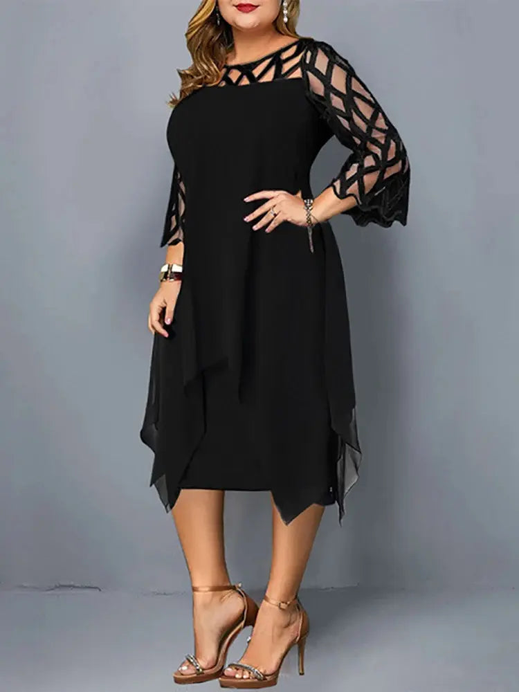 Valenzora | Elegant Plus Size Lace Midi Dress