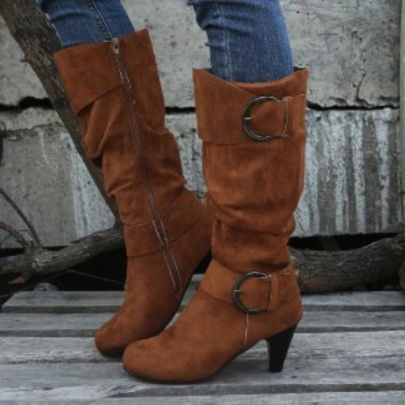 Valenzora | Women's Knee-Length Boots with Zipper and Buckle Stylish High Boots