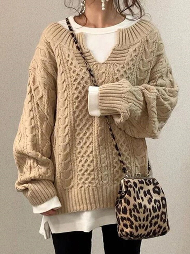 Valenzora Luxe Pullover | Bequemer, warmer, übergroßer Zopfmusterpullover aus weichem Material