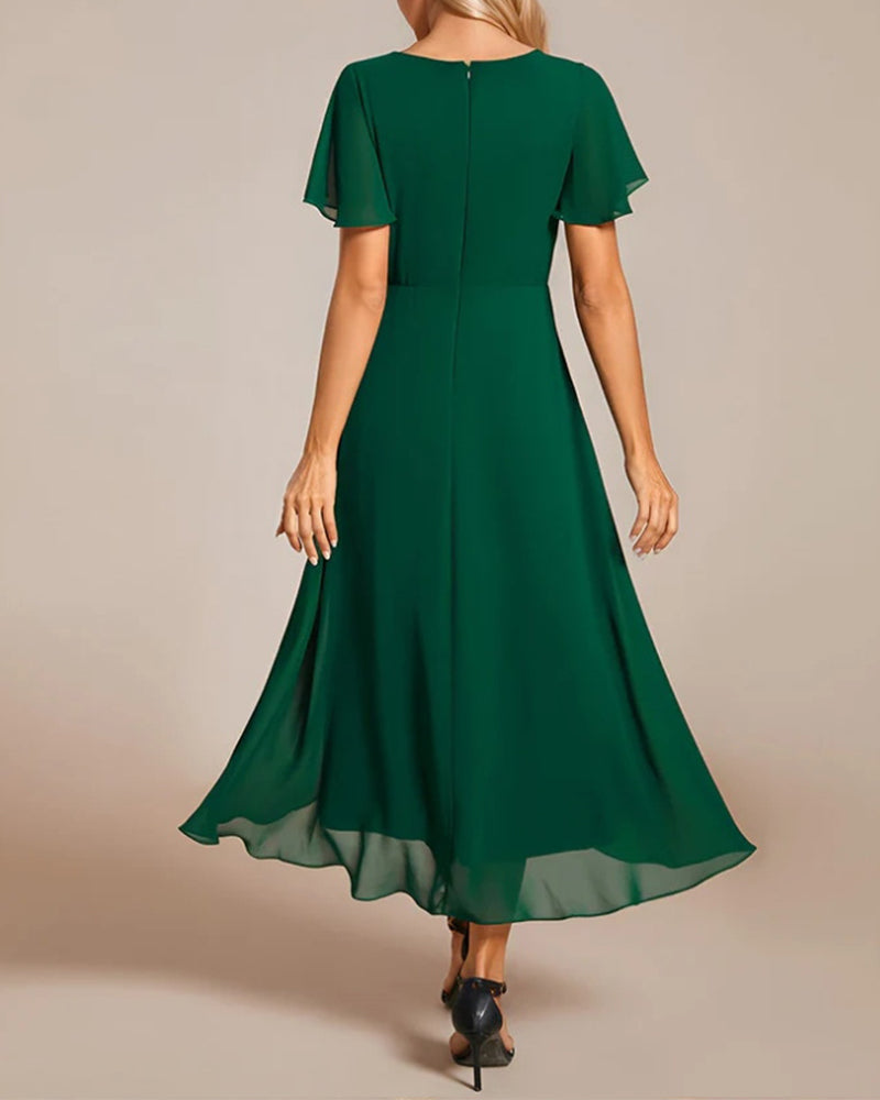 Valenzora | Dress with V-neck and ruffled sleeves