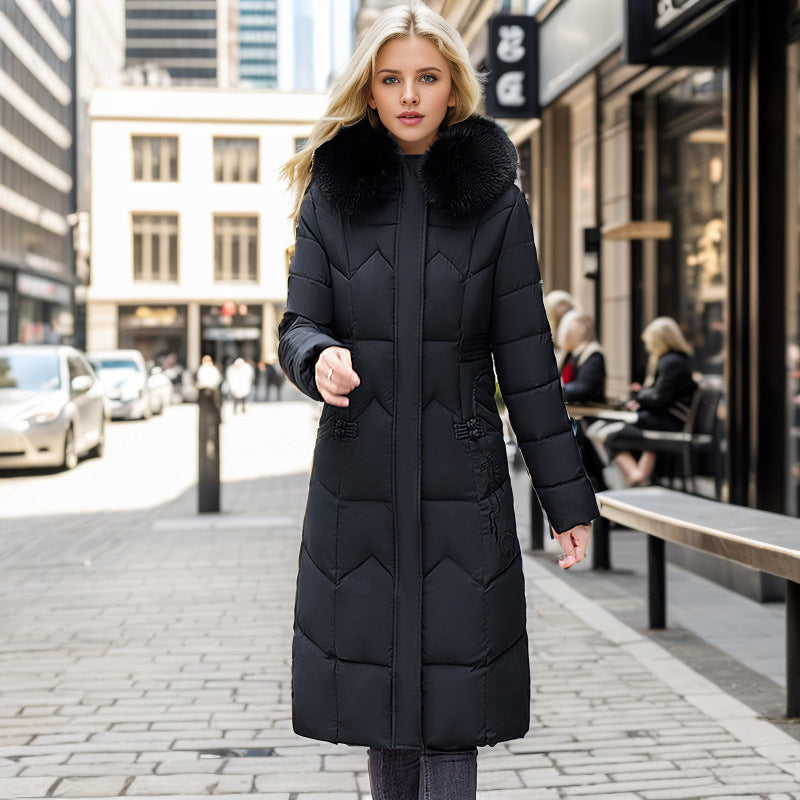 Valenzora | Elegant tailored over-the-knee cotton coat with fur collar