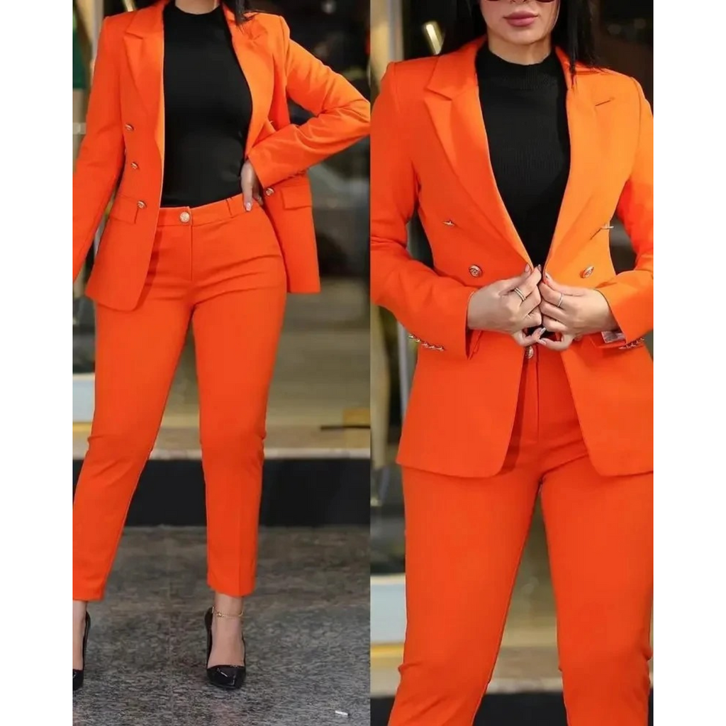 Valenzora | Zweireihiger Blazer & Hose mit Taschen für Damen