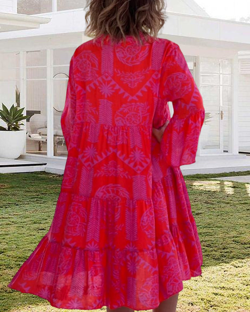Valenzora | Kleid mit 3/4-Ärmeln und geometrischem Boho-Print