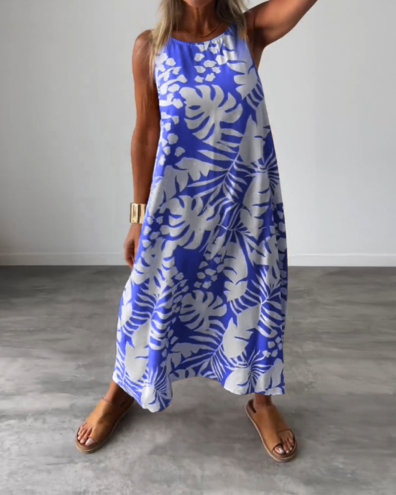 Valenzora | Casual, sleeveless dress with leaf pattern