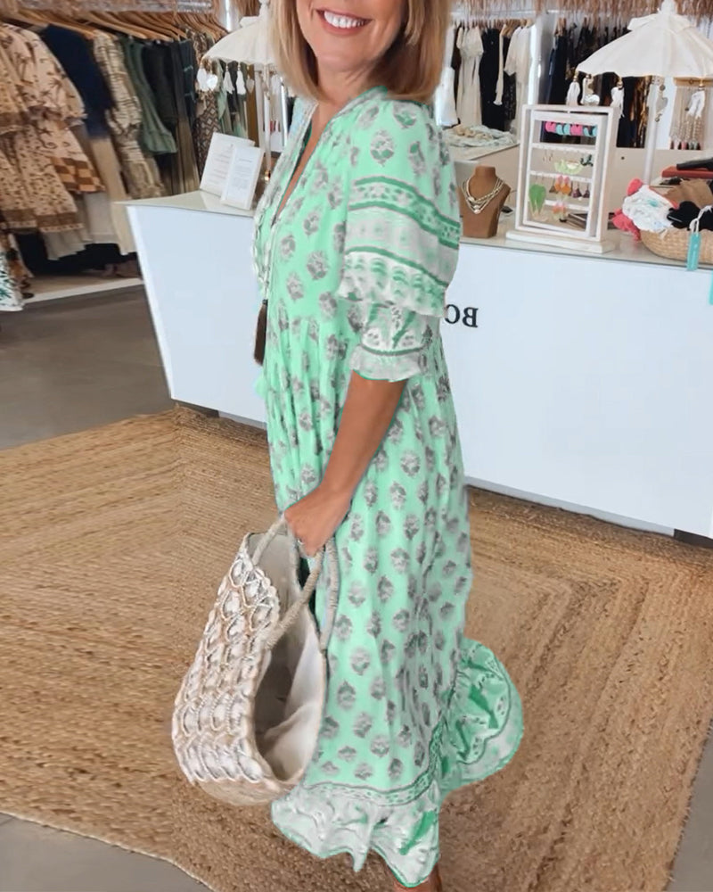 Valenzora | Printed V-neck dress