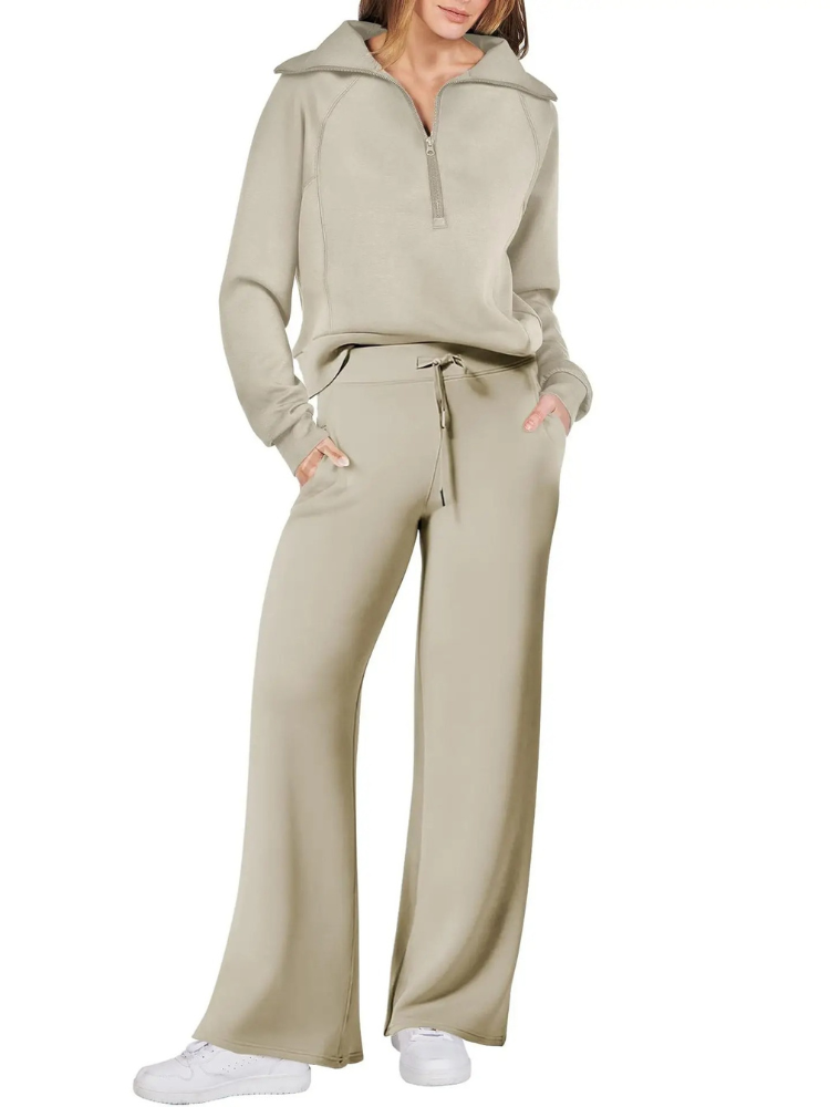 Valenzora | Bequemes Loungewear-Set für Damen mit Stehkragen und Kordelzug, modernes Set