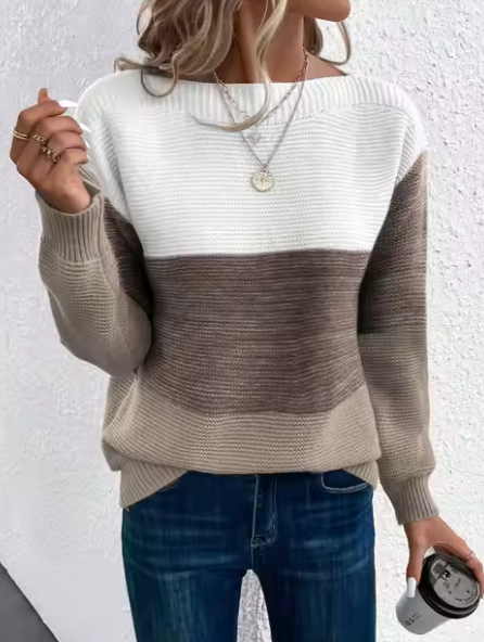 Elegant three-color patchwork sweaters