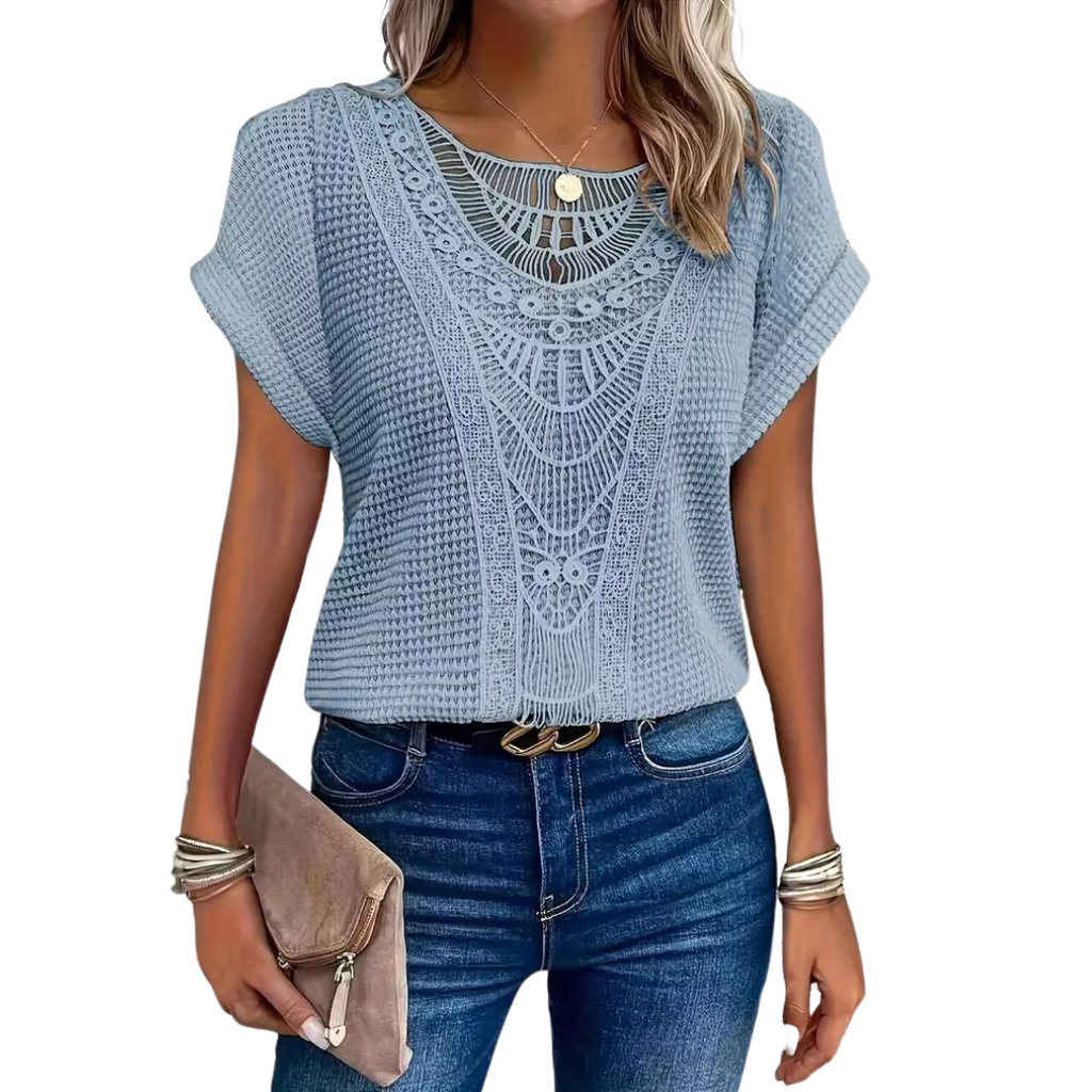 Valenzora Short-sleeved top - Casual - Lace with round neckline