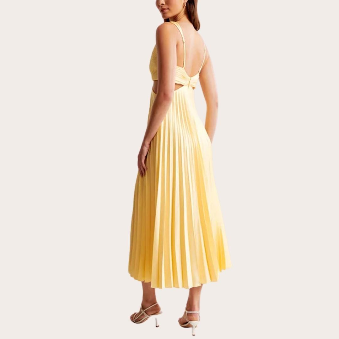 Valenzora | Midi Dress Sleeveless V-neck Twist Front & Cut Out Detail Pleated Skirt