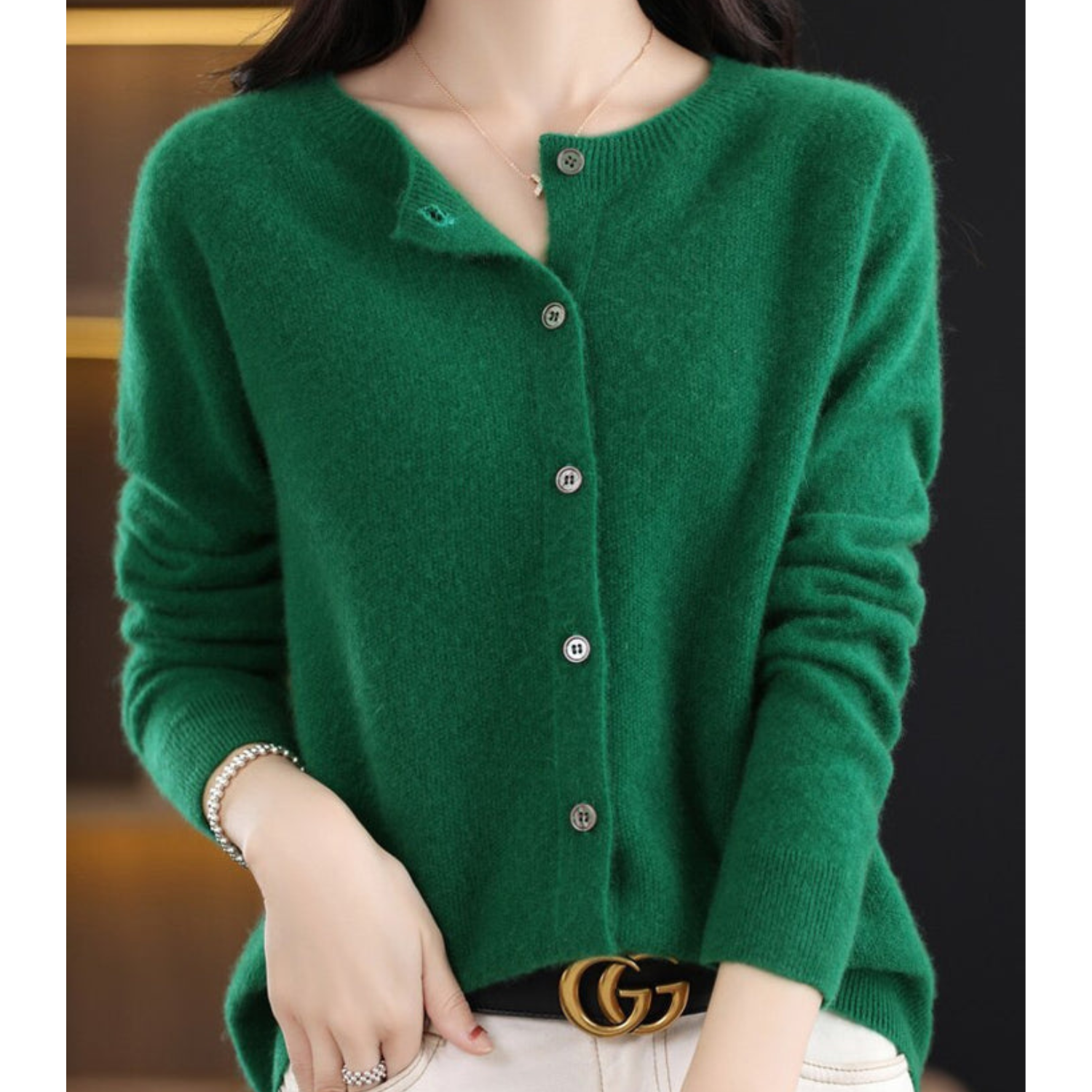 Valenzora | Damen O-Neck Cardigan aus 100 % reiner Merinowolle, Kaschmirpullover