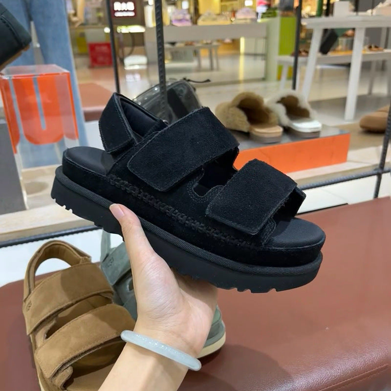 Valenzora | Spring and Summer New Genuine Leather Thick Sole Strappy Velcro Sandals Women's Open Toe Height Increase