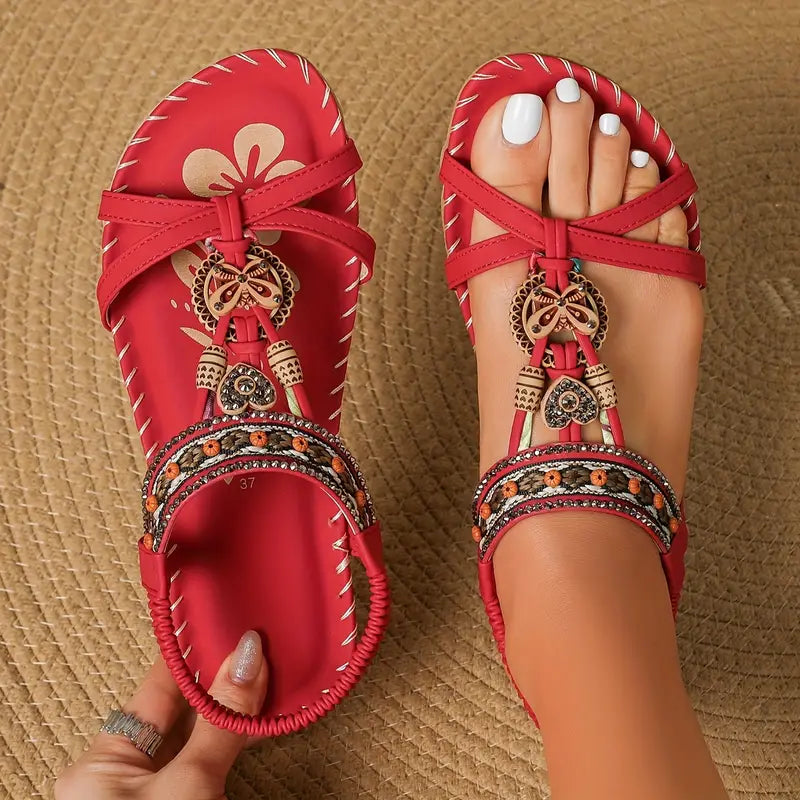 Valenzora | Elegant orthopedic sandals with butterfly and rhinestone details