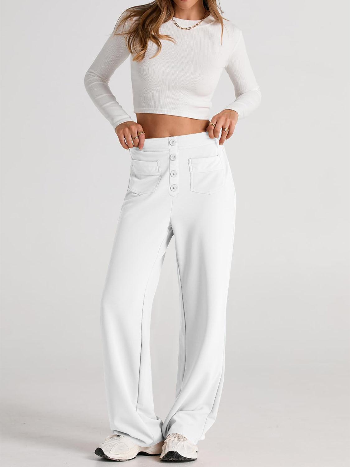 Valenzora | Wide-waisted trousers with pockets, elegant and comfortable