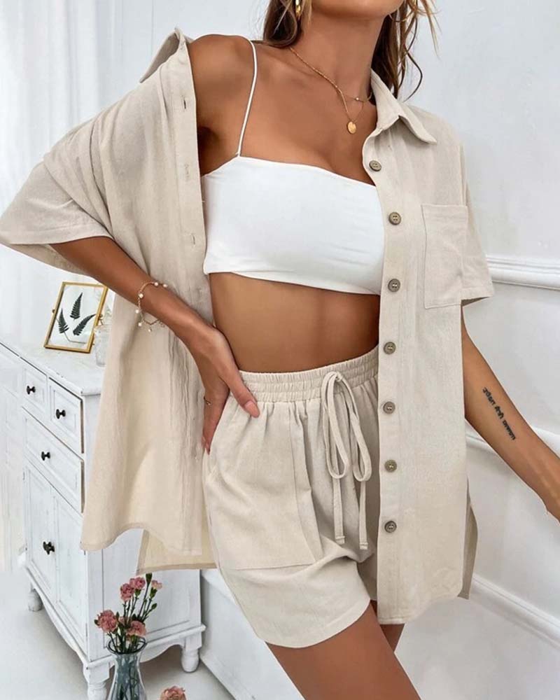 Valenzora | Casual set consisting of a solid-color shirt and shorts