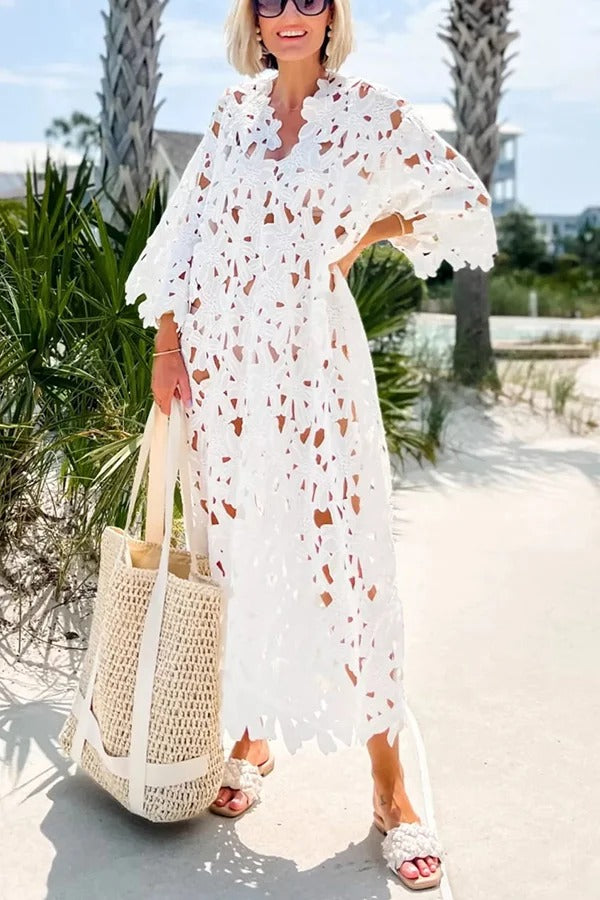 Valenzora | I Belong Here Floral Øsen Lace Cover Up Beach Midi Dress