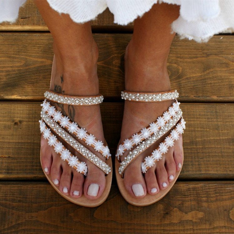 Valenzora | Boho Beach Rhinestone Flip Flops