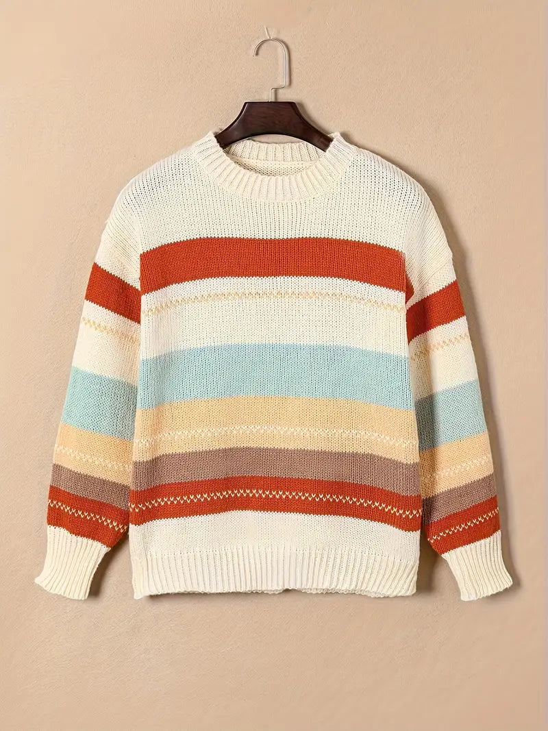 Gestreifte Strickpullover mit Rundhalsausschnitt
