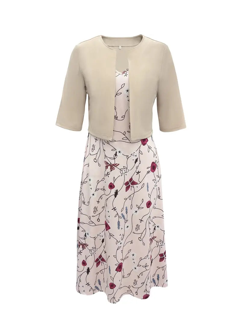 Valenzora | Schlitzkleid mit V-Ausschnitt und ärmellosem floralem Oberteil